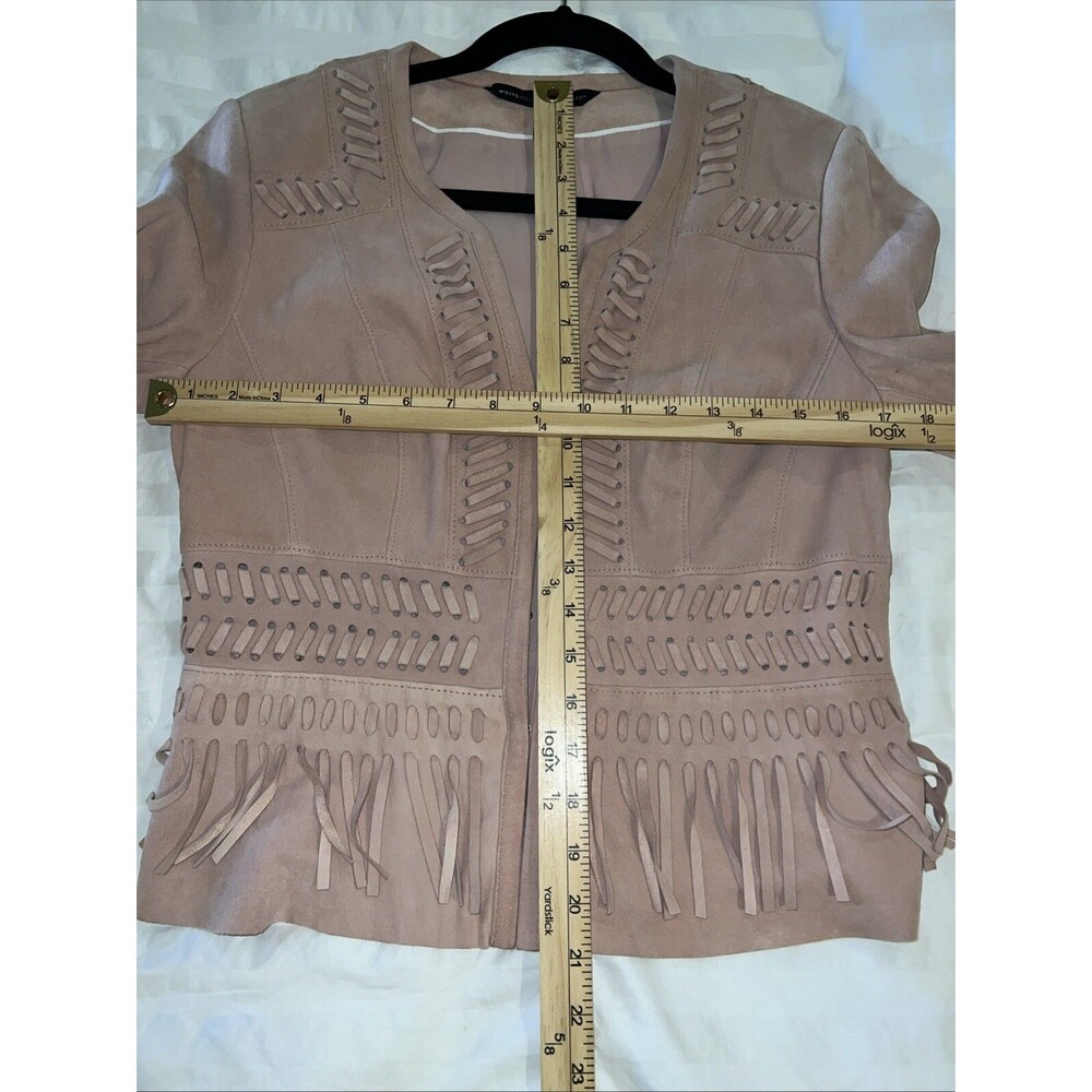 WHITE HOUSE BLACK MARKET Women Fringe Leather Suede Jacket Small Light Pink Boho - Picture 11 of 16